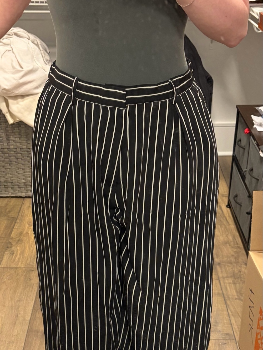 Striped Black & White Wide-Leg Trousers